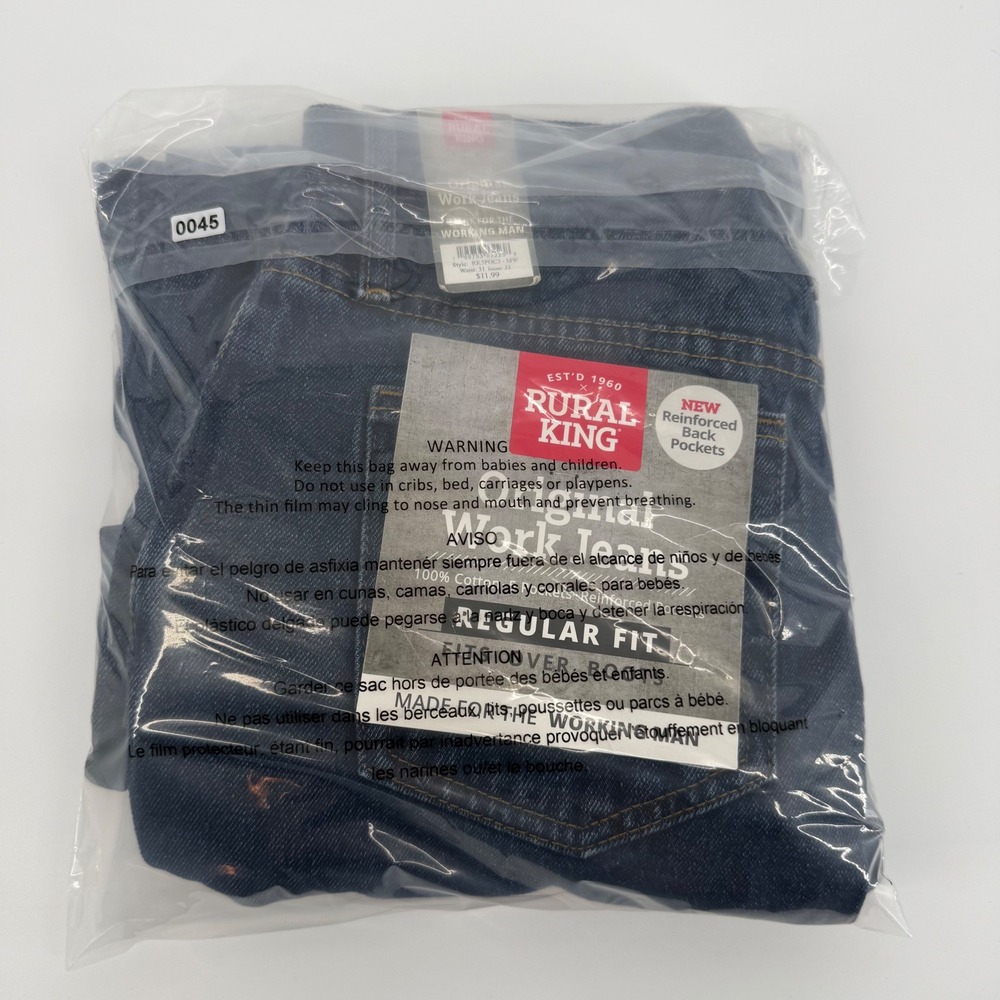 Rural King Mens Original Work Jeans 31x32 Dark Wash Regular Fit RK5POC3-MW NWT - Picture 6 of 6